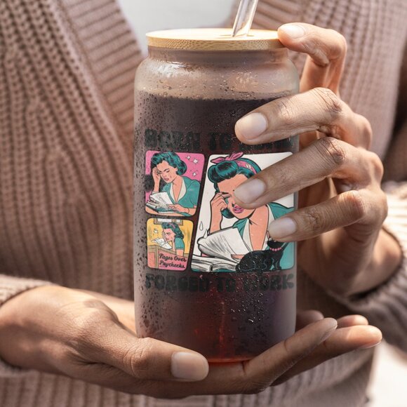 Born To Read Frosted Glass Tumbler, 16oz, Literary Quote, Book Lover Gift - Picture 4 of 7